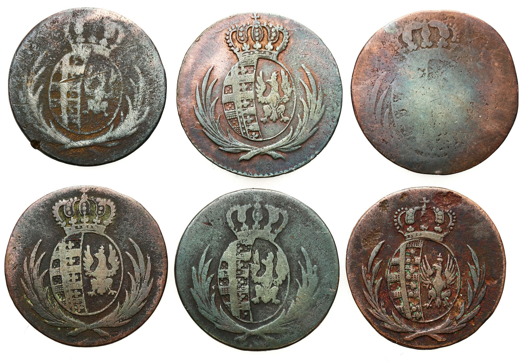 Księstwo Warszawskie. Grosz 1810-1814, Warszawa, zestaw 6 monet